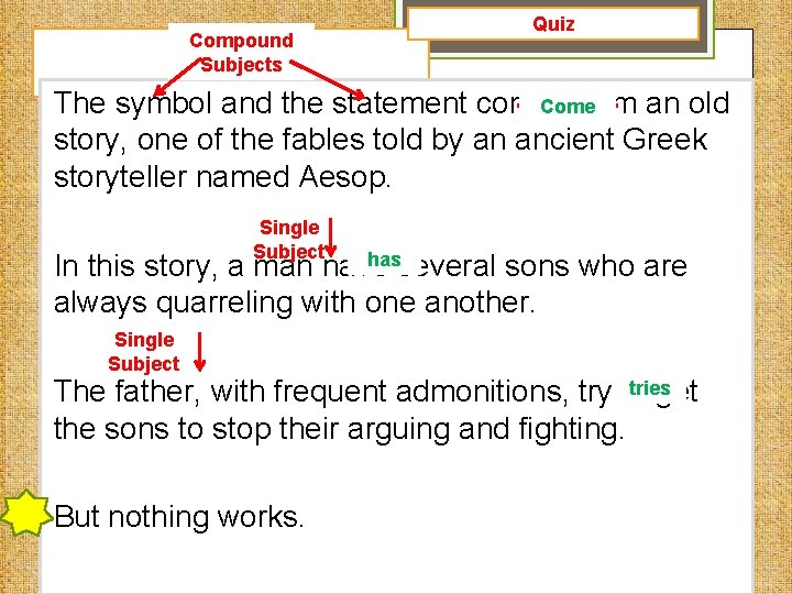 Quiz Compound Subjects Quiz Come The symbol and the statement comes from an old