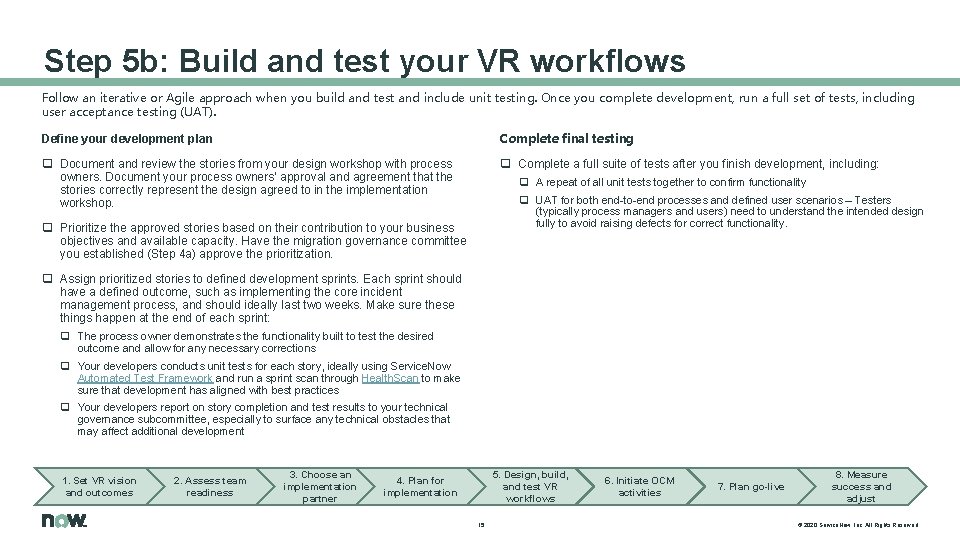Step 5 b: Build and test your VR workflows Follow an iterative or Agile