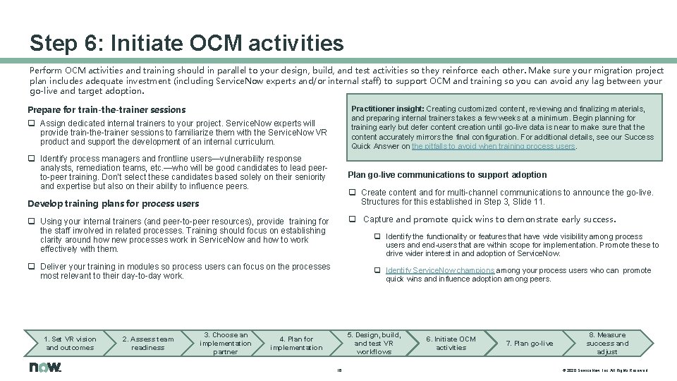 Step 6: Initiate OCM activities Perform OCM activities and training should in parallel to