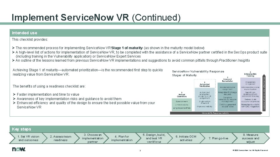 Implement Service. Now VR (Continued) Intended use This checklist provides: Ø The recommended process