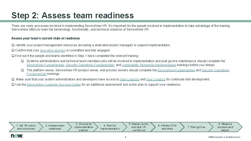 Step 2: Assess team readiness There are many processes involved in implementing Service. Now