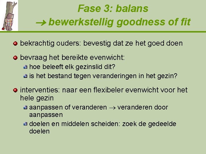 Fase 3: balans bewerkstellig goodness of fit bekrachtig ouders: bevestig dat ze het goed