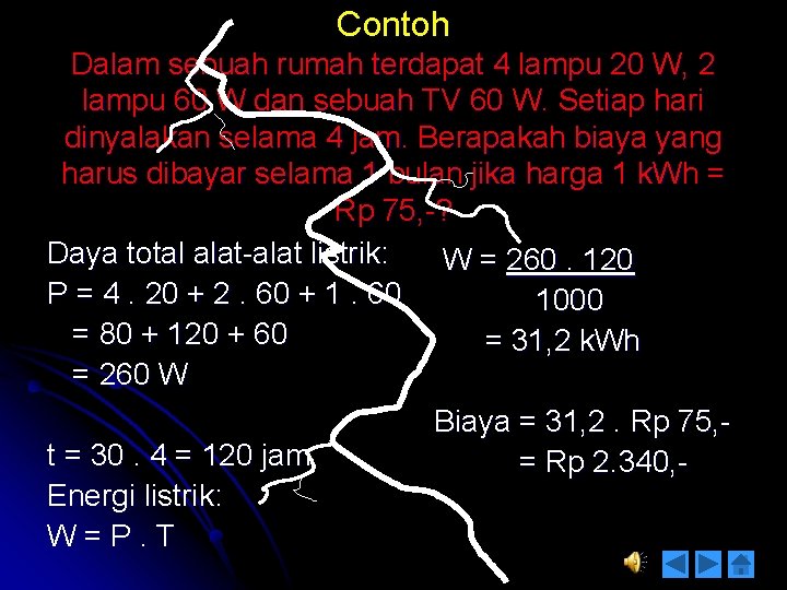 Contoh Dalam sebuah rumah terdapat 4 lampu 20 W, 2 lampu 60 W dan