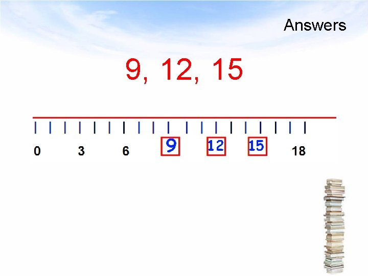 Answers 9, 12, 15 