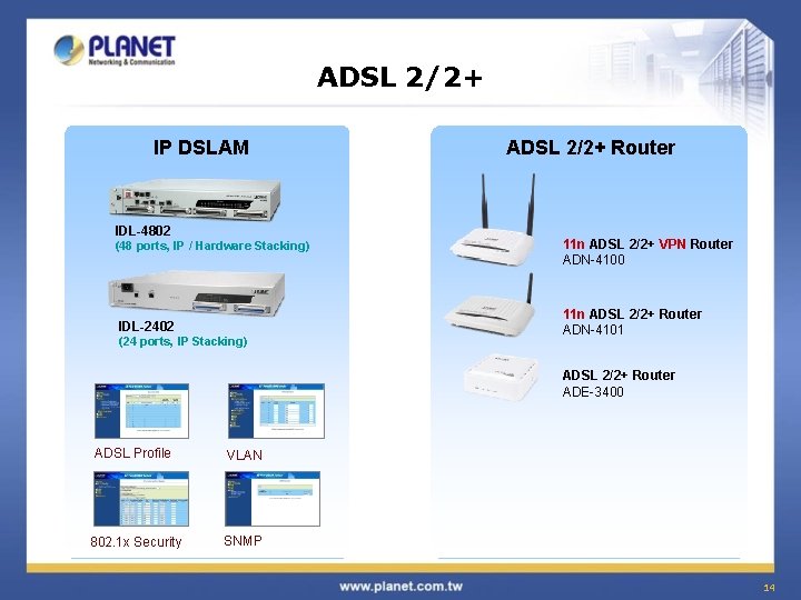 ADSL 2/2+ IP DSLAM IDL-4802 (48 ports, IP / Hardware Stacking) IDL-2402 (24 ports,