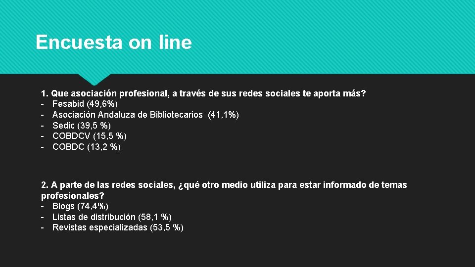 Encuesta on line 1. Que asociación profesional, a través de sus redes sociales te