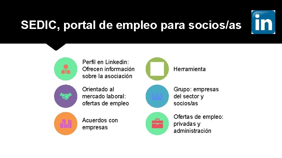 SEDIC, portal de empleo para socios/as Perfil en Linkedin: Ofrecen información sobre la asociación