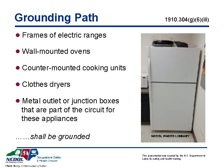 Grounding Path 1910. 304(g)(6)(iii) l Frames of electric ranges l Wall-mounted ovens l Counter-mounted