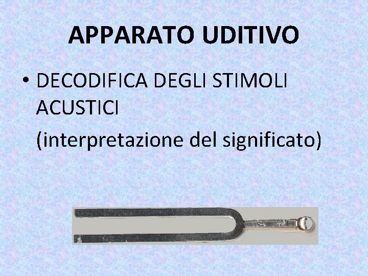 APPARATO UDITIVO • DECODIFICA DEGLI STIMOLI ACUSTICI (interpretazione del significato) 