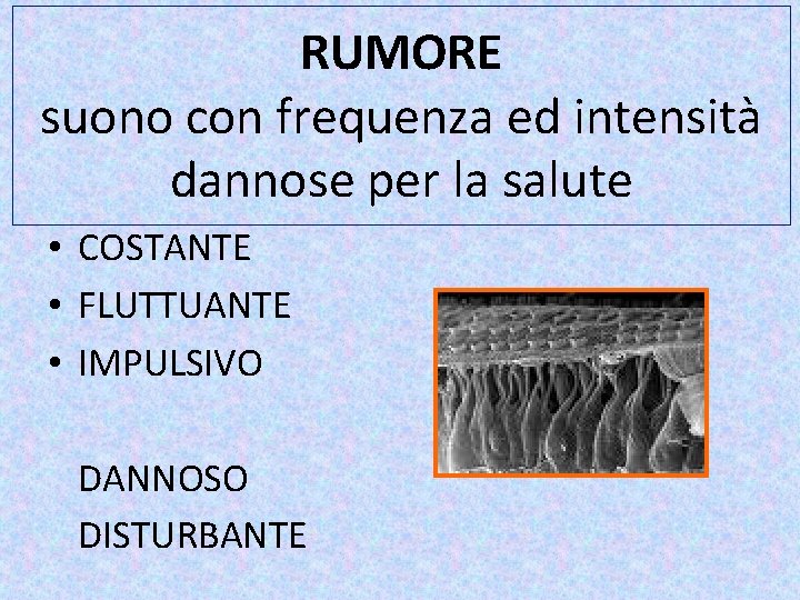 RUMORE suono con frequenza ed intensità dannose per la salute • COSTANTE • FLUTTUANTE
