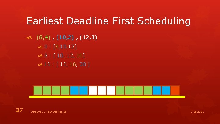 Earliest Deadline First Scheduling (8, 4) , (10, 2) , (12, 3) 0 :