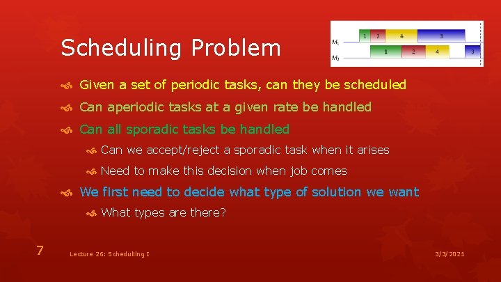 Scheduling Problem Given a set of periodic tasks, can they be scheduled Can aperiodic