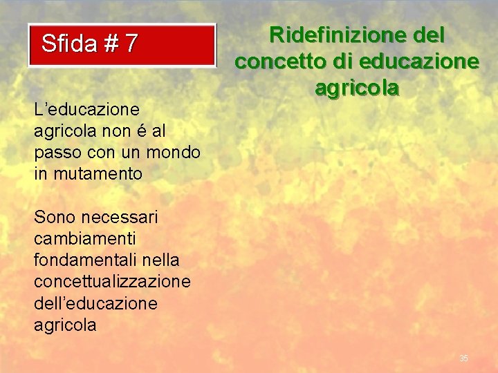 Sfida # 7 L’educazione agricola non é al passo con un mondo in mutamento