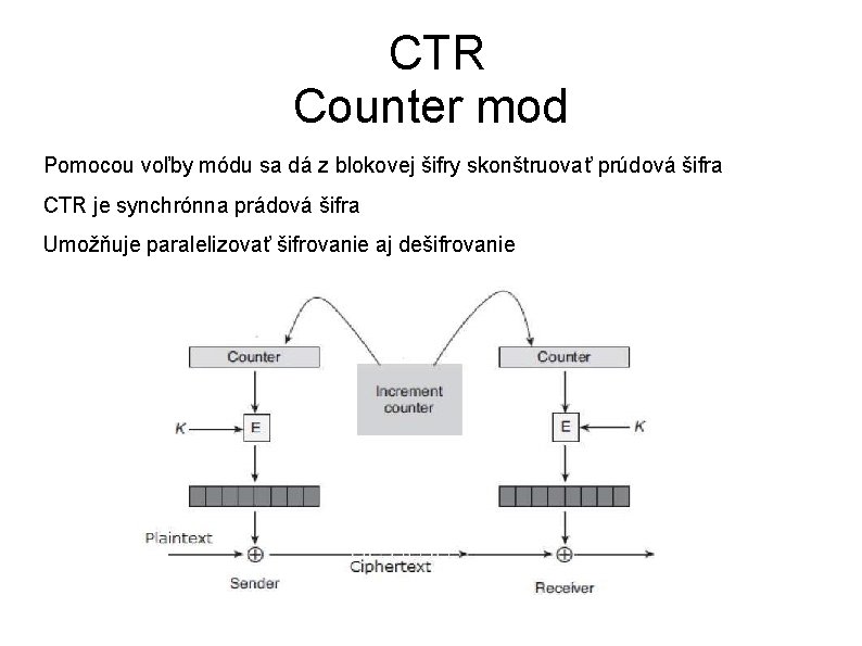  CTR Counter mod Pomocou voľby módu sa dá z blokovej šifry skonštruovať prúdová