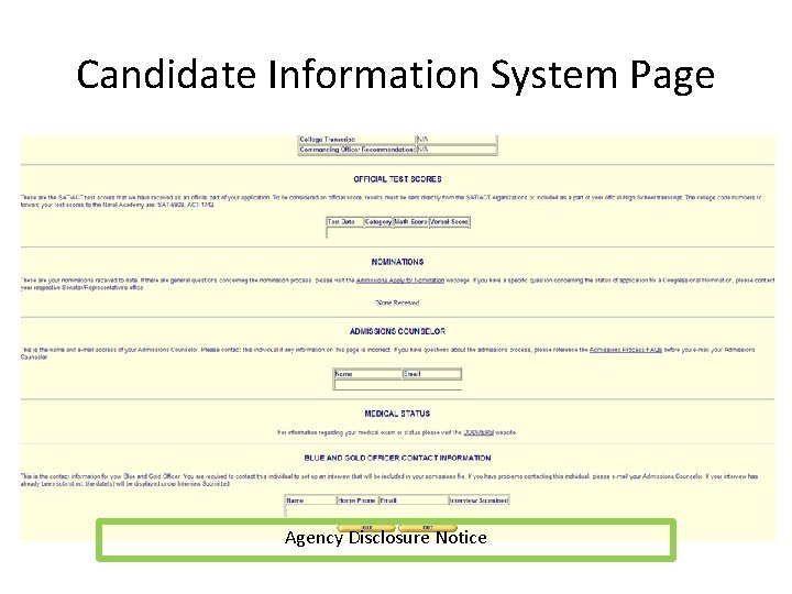Candidate Information System Page Agency Disclosure Notice 