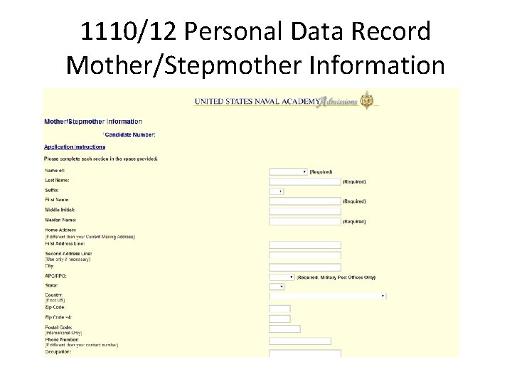 1110/12 Personal Data Record Mother/Stepmother Information 