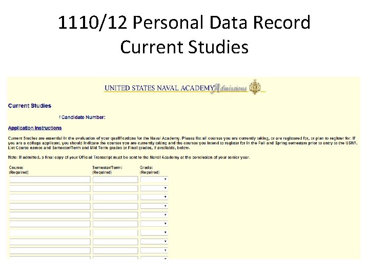 1110/12 Personal Data Record Current Studies 