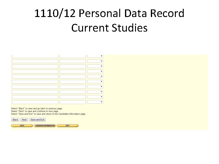 1110/12 Personal Data Record Current Studies 