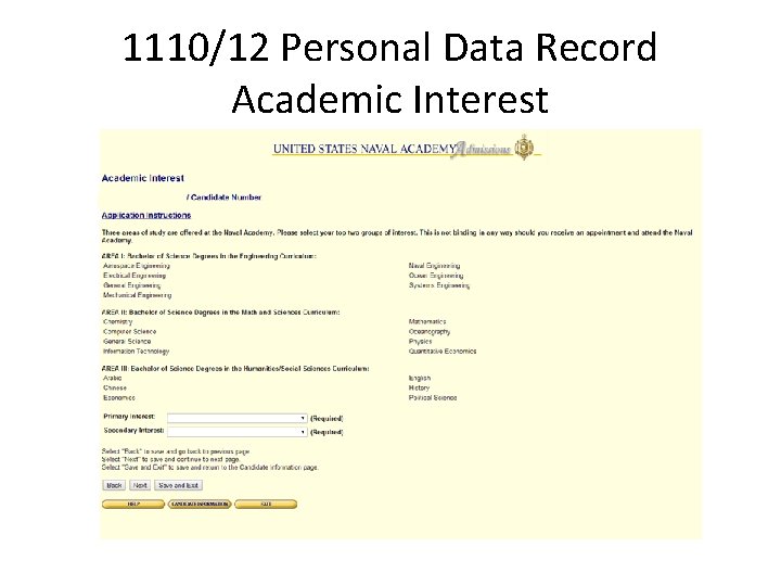 1110/12 Personal Data Record Academic Interest 