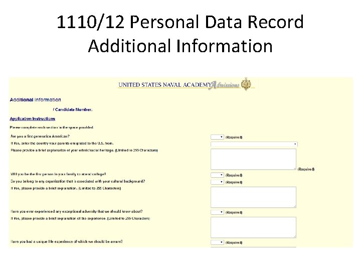 1110/12 Personal Data Record Additional Information 