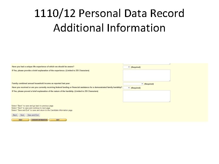 1110/12 Personal Data Record Additional Information 