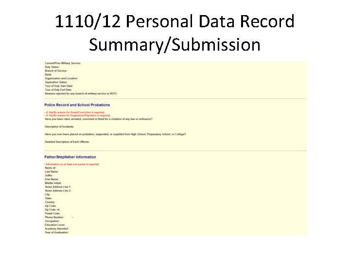 1110/12 Personal Data Record Summary/Submission 