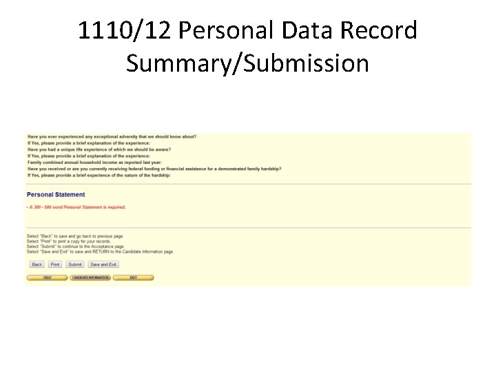 1110/12 Personal Data Record Summary/Submission 
