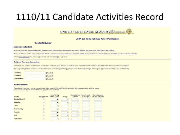 1110/11 Candidate Activities Record 