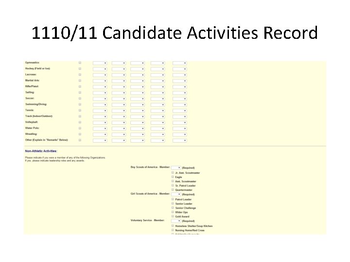 1110/11 Candidate Activities Record 