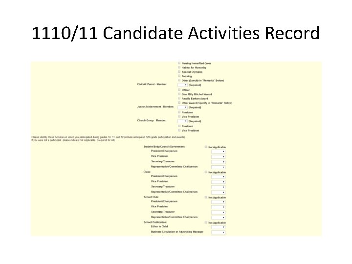 1110/11 Candidate Activities Record 