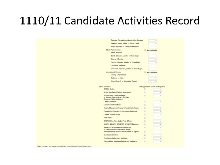 1110/11 Candidate Activities Record 