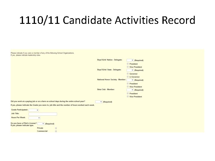 1110/11 Candidate Activities Record 