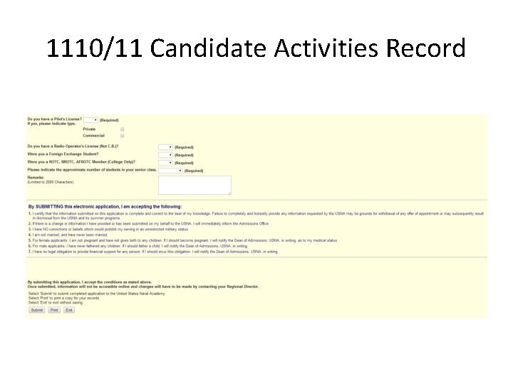 1110/11 Candidate Activities Record 