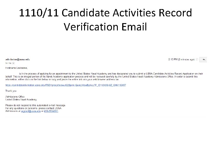 1110/11 Candidate Activities Record Verification Email 