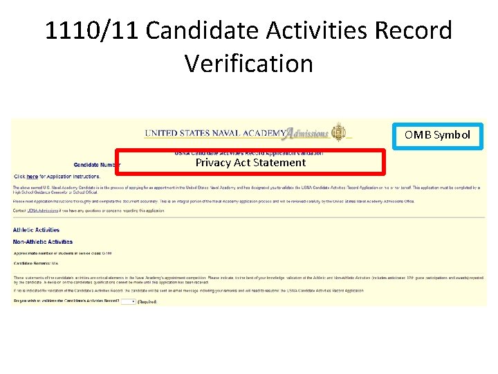 1110/11 Candidate Activities Record Verification OMB Symbol Privacy Act Statement 