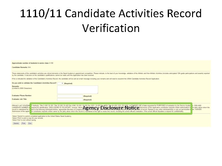 1110/11 Candidate Activities Record Verification Agency Disclosure Notice 