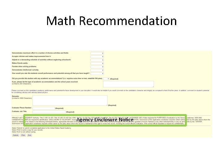 Math Recommendation Agency Disclosure Notice 