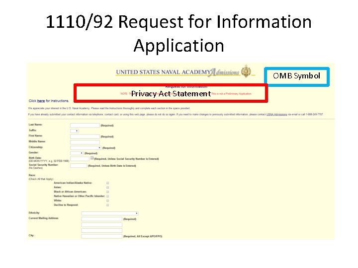 1110/92 Request for Information Application OMB Symbol Privacy Act Statement 