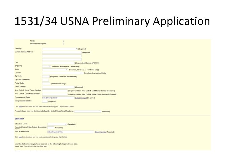 1531/34 USNA Preliminary Application 