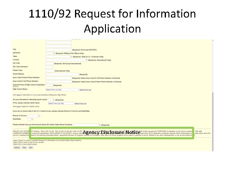 1110/92 Request for Information Application Agency Disclosure Notice 