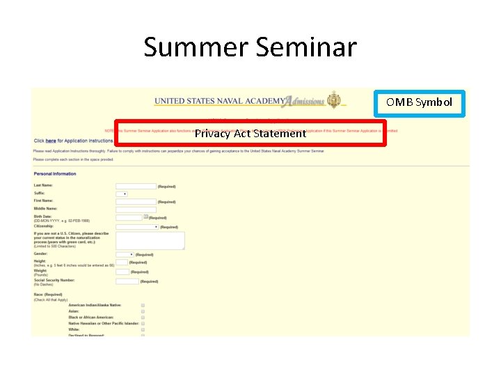 Summer Seminar OMB Symbol Privacy Act Statement 