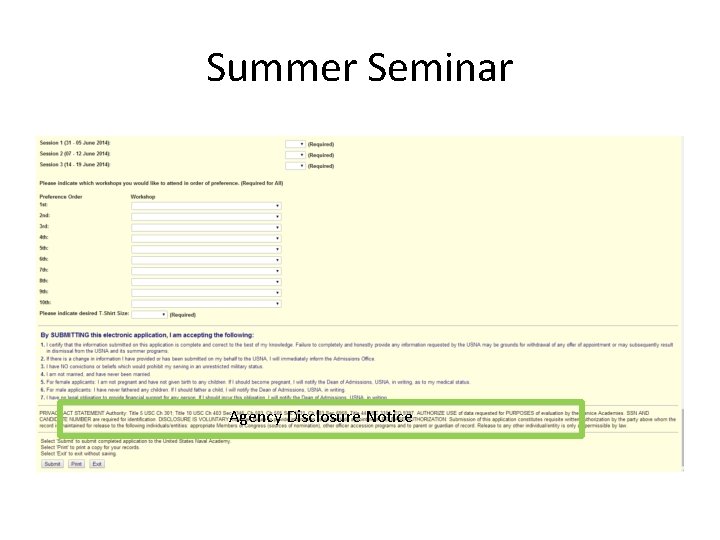 Summer Seminar Agency Disclosure Notice 