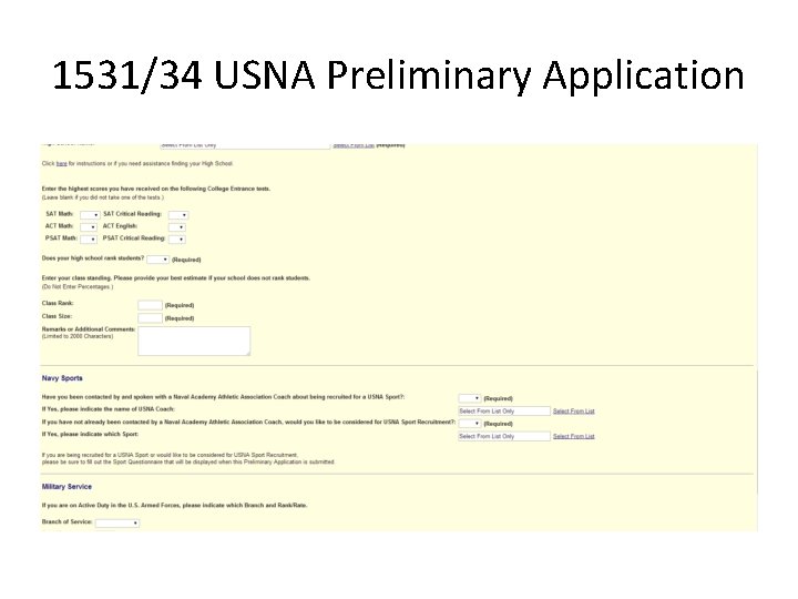 1531/34 USNA Preliminary Application 