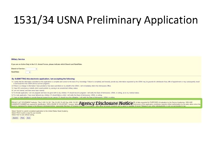 1531/34 USNA Preliminary Application Agency Disclosure Notice 