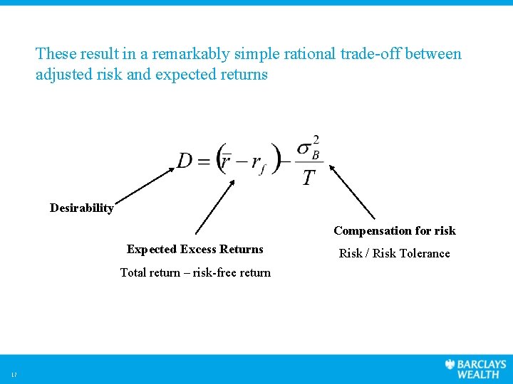 These result in a remarkably simple rational trade-off between adjusted risk and expected returns