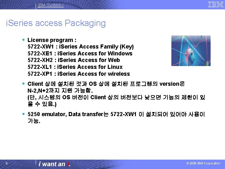 IBM System i i. Series access Packaging § License program : 5722 -XW 1