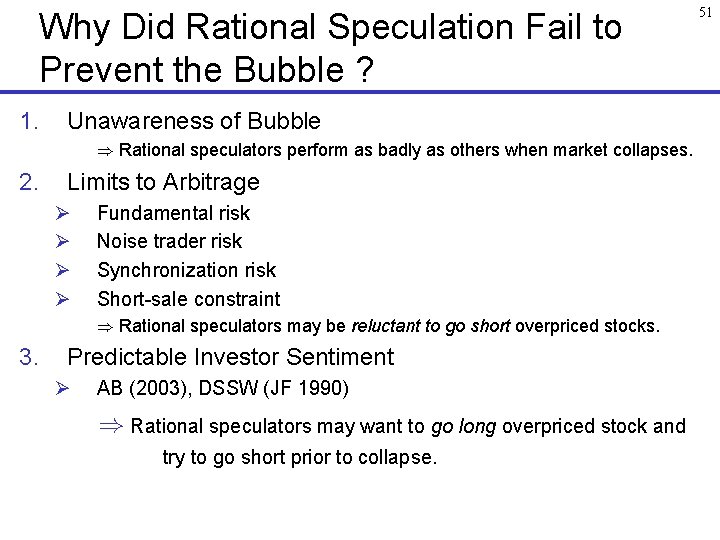 Why Did Rational Speculation Fail to Prevent the Bubble ? 1. Unawareness of Bubble