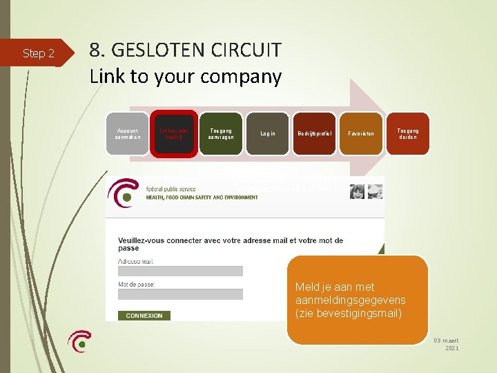 Step 2 8. GESLOTEN CIRCUIT Link to your company Account aanmaken Linken aan bedrijf