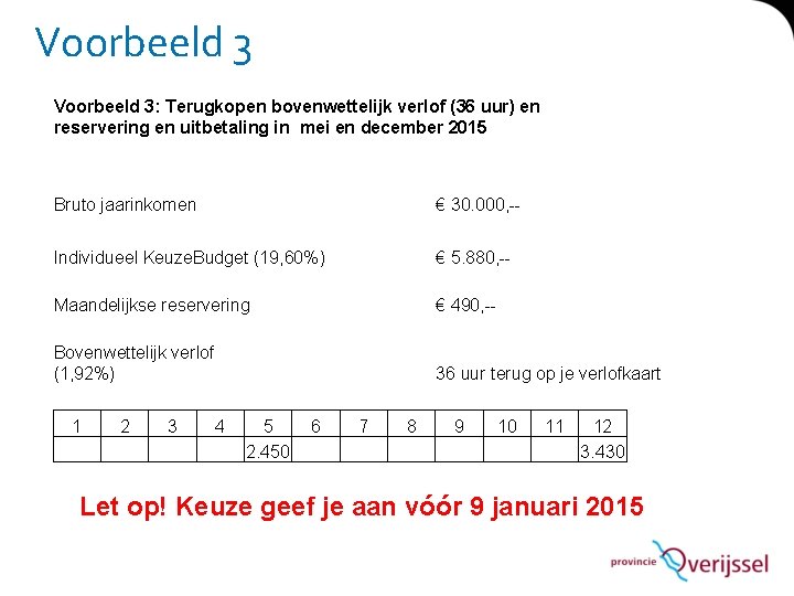 Voorbeeld 3: Terugkopen bovenwettelijk verlof (36 uur) en reservering en uitbetaling in mei en