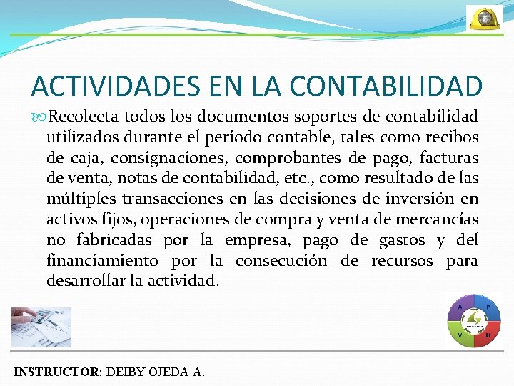 ACTIVIDADES EN LA CONTABILIDAD Recolecta todos los documentos soportes de contabilidad utilizados durante el